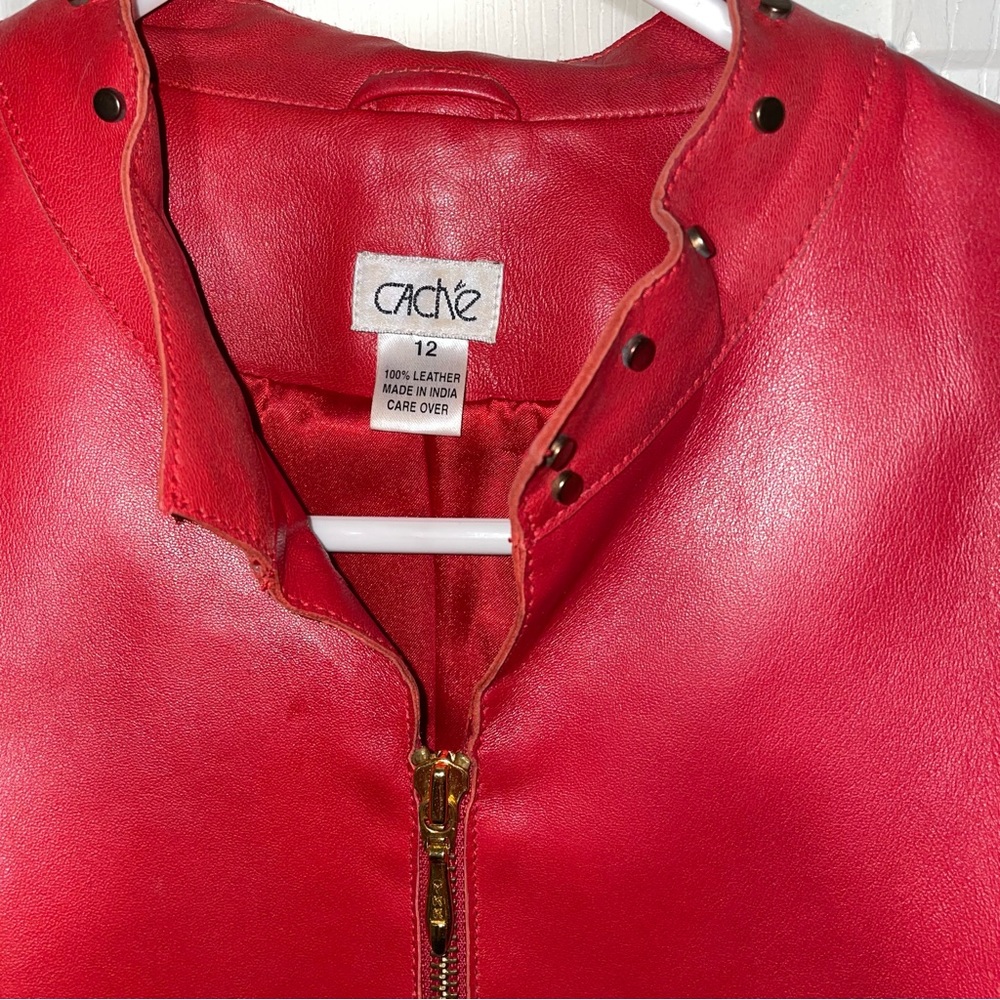 Cache Red Leather Brass Studded Jacket - image 3